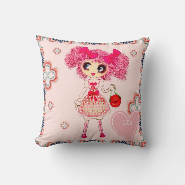 CutePsöt Girly PinkyP Rosa Kawaii Girl by LeahG Kudde (Framsida)