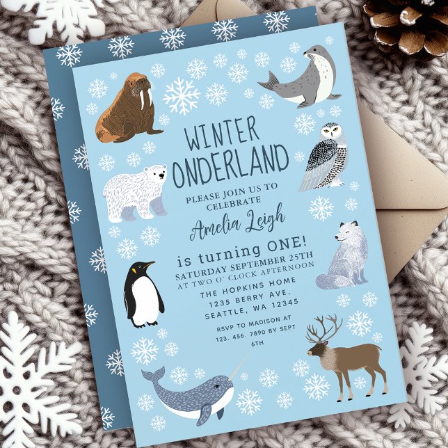 Cuter Animals Winter Onederland Kids 1st Birthday Inbjudningar (Skapare uppladdad)