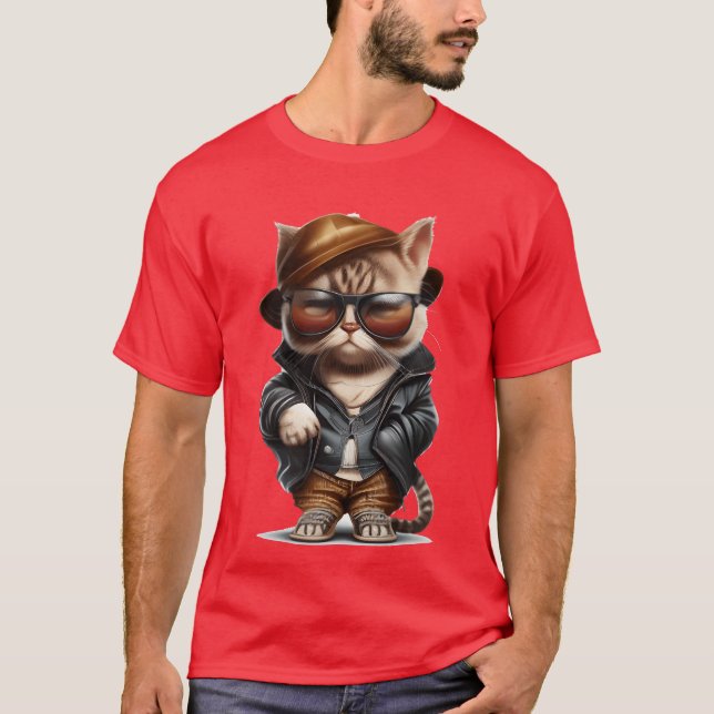 Cuter comic Cat wearing clothes and sunglasses ret T Shirt (Framsida)