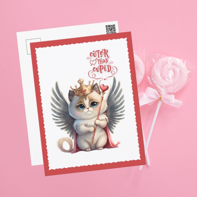 Cuter Than Cupid Chibi Cat Valentine Helg Vykort (Skapare uppladdad)