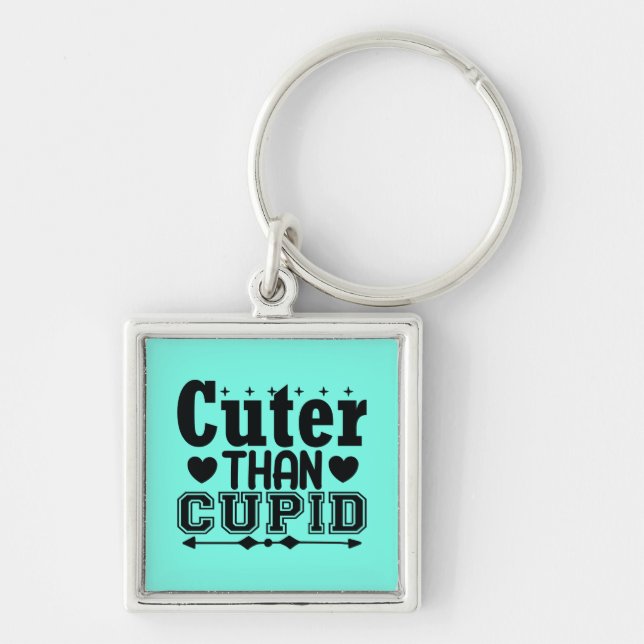 Cuter Than Cupid Fyrkantig Silverfärgad Nyckelring (Framsidan)