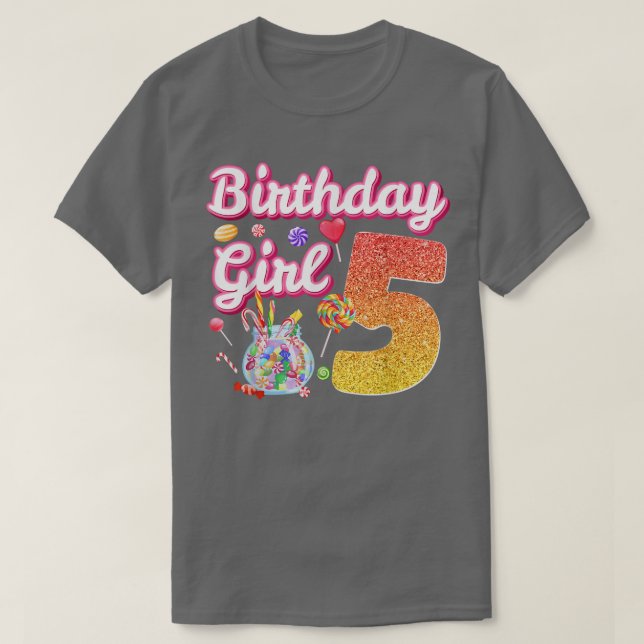 Cutes 5th Birthday Girls Sweet Candy 5 Year Old Ca T Shirt (Design framsida)