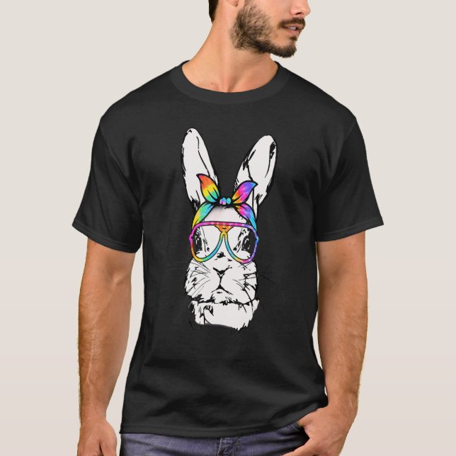 Cutes Bunny Messy Bun Tie Dye Bandana Rabbit Easte T Shirt (Framsida)