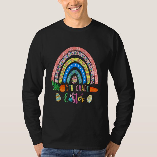 Cutest 5th Klass Bunnies Eggs Boho Rainbow Lycklig T Shirt (Framsida)