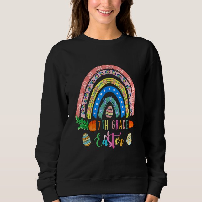 Cutest 7:e Klass Bunnies Eggs Boho Rainbow Lycklig T Shirt (Framsida)