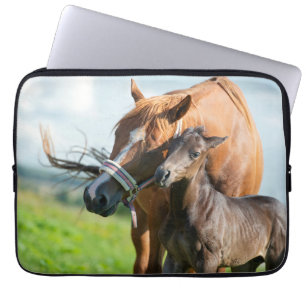 Cutest Baby Animals Black Foal with Mom Laptop Fodral