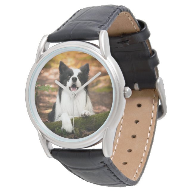 Cutest Baby Animals | Black & White Border Collie Armbandsur (Vinklad)