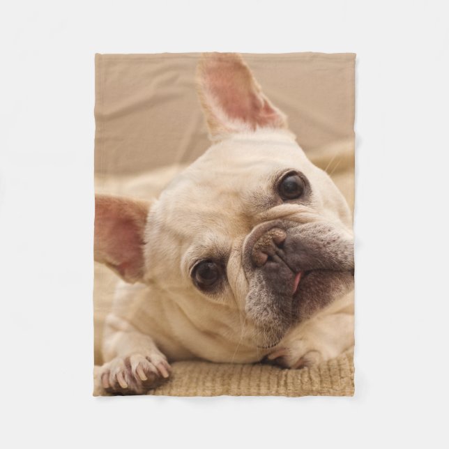 Cutest Baby Animals | French Bulldog Head Tilt Fleecefilt (Framsidan)