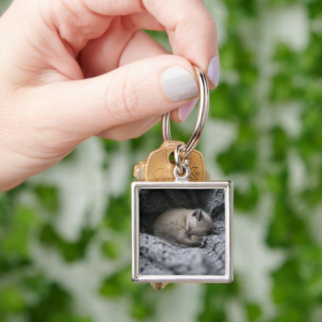 Cutest Baby Animals | Tiny Kitten Sleeping Fyrkantig Silverfärgad Nyckelring (Hand)