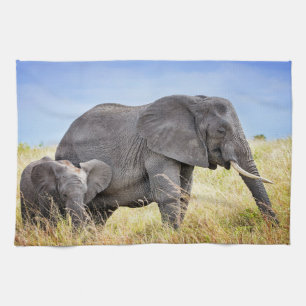 Cutest Baby djur Afrikanskt elefant och Mor Kökshandduk