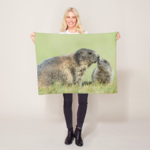 Cutest Baby djur Alpine Marmot Family Fleecefilt