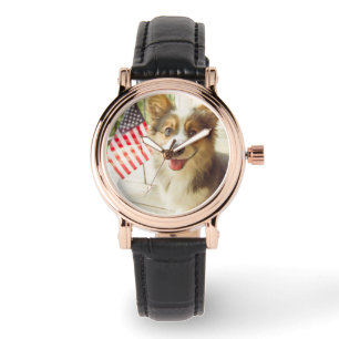 Cutest Baby djur   American Flagga Corgi Armbandsur