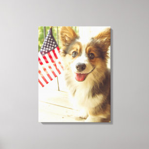 Cutest Baby djur   American Flagga Corgi Canvastryck