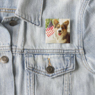 Cutest Baby djur   American Flagga Corgi Knapp