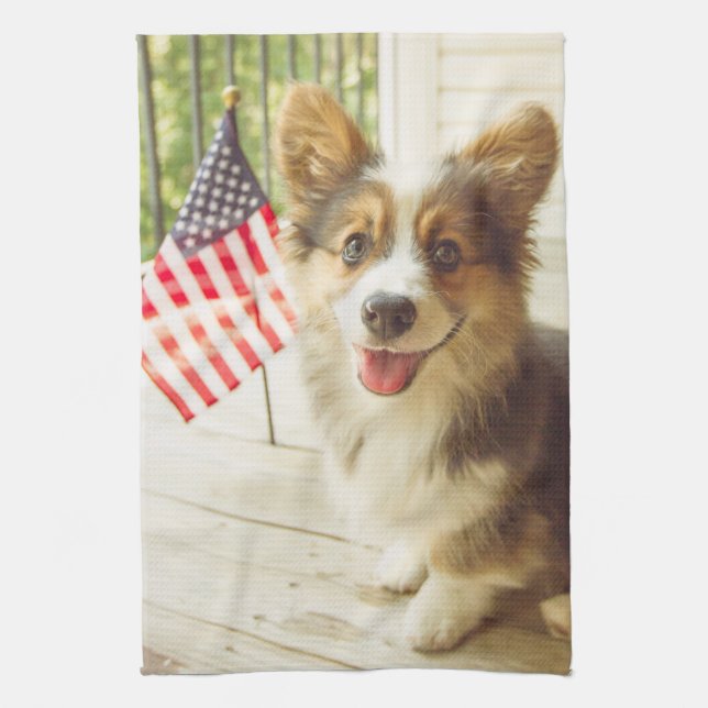 Cutest Baby djur | American Flagga Corgi Kökshandduk (Vertikal)