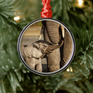 Cutest Baby djur Baby Elephant & Mamma Julgransprydnad Metall