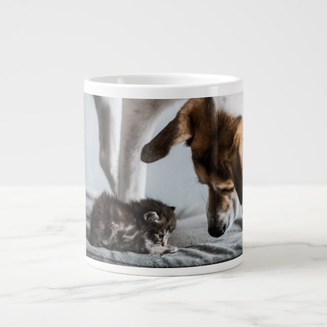 Cutest Baby djur | Baby Kitten & Hund Jumbo Mugg (Framsidan)