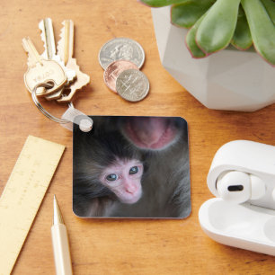 Cutest Baby djur Baby Macaque Monkey och Mor Nyckelring