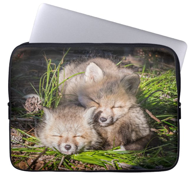 Cutest Baby djur | Baby Red Fox Kits Sleeping Laptop Fodral (Framsidan)