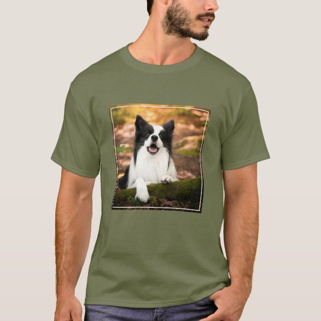 Cutest Baby djur | Black & White Gräns Collie T Shirt (Framsida)