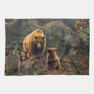 Cutest Baby djur Brun björnfamilj Kökshandduk