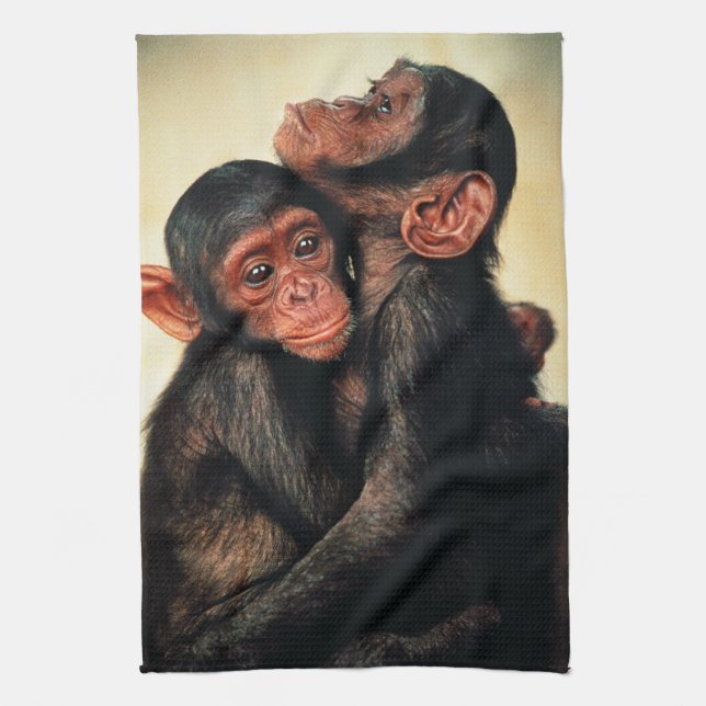 Cutest Baby djur | Chimpanzee Hug Kökshandduk (Vertikal)