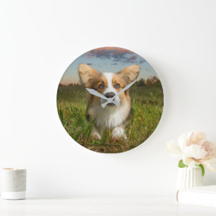 Cutest Baby djur Corgi in Cloudy Yard Stor Klocka