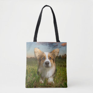 Cutest Baby djur Corgi in Cloudy Yard Tygkasse