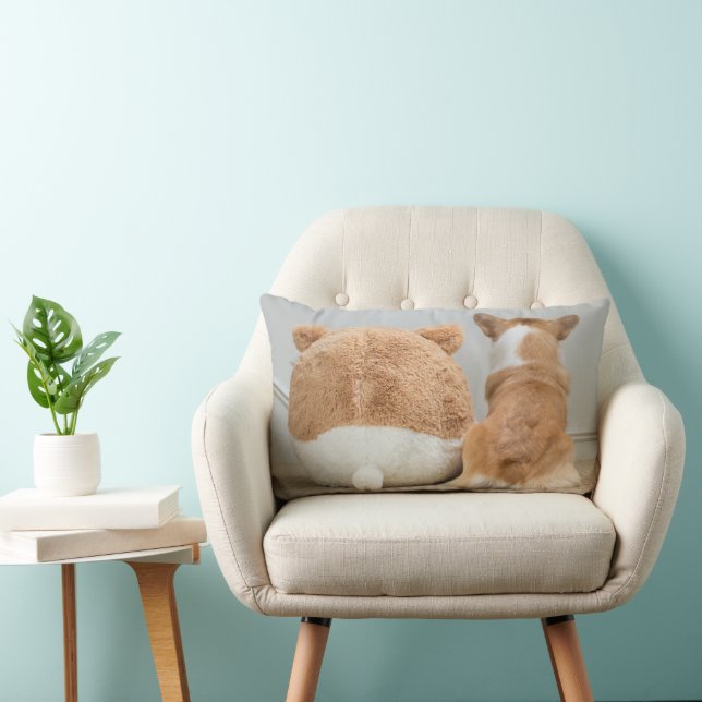 Cutest Baby djur | Corgi & plush Puppy Lumbarkudde (Stol)