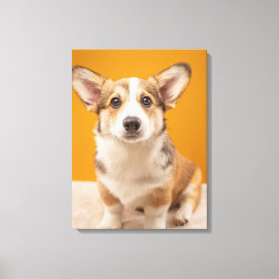 Cutest Baby djur Corgi Porträtt på Orange Canvastryck
