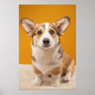 Cutest Baby djur Corgi Porträtt på Orange Poster