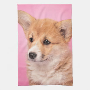 Cutest Baby djur Corgi Puppy på Rosa Kökshandduk