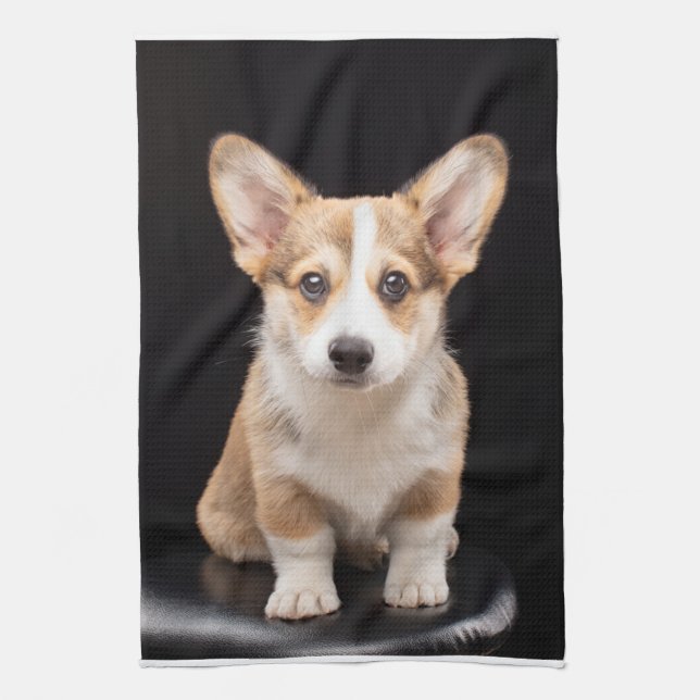 Cutest Baby djur | Corgi Puppy Ständigt Tall Kökshandduk (Vertikal)