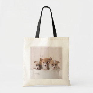 Cutest Baby djur Cute Corgi Puppies i en hamn Tygkasse