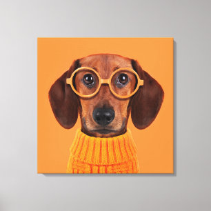 Cutest Baby djur Dachshund Orange Sweater Canvastryck