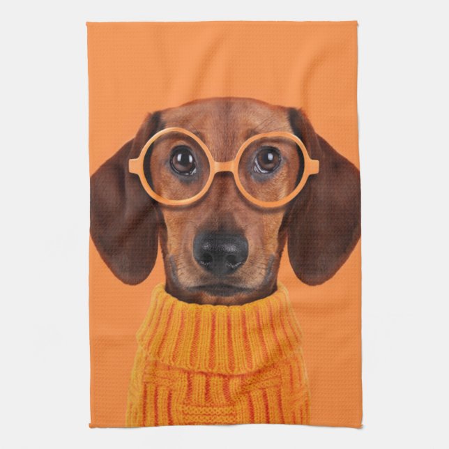 Cutest Baby djur | Dachshund Orange Sweater Kökshandduk (Vertikal)