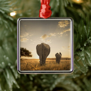 Cutest Baby djur Elephant Calf & Mor Julgransprydnad Metall
