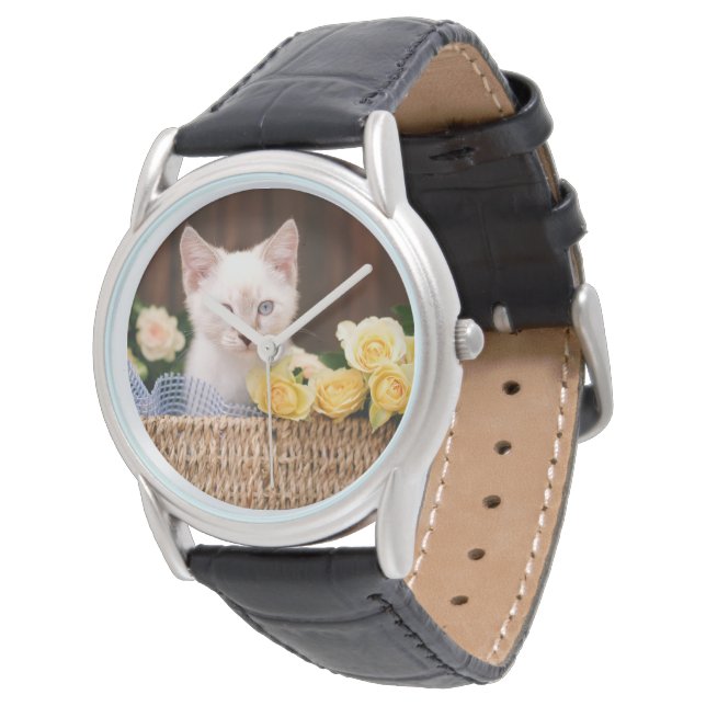 Cutest Baby djur | Kitten & Gul ros Armbandsur (Vinklad)