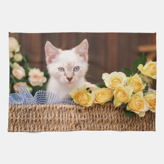 Cutest Baby djur | Kitten & Gul ros Kökshandduk (Horisontell)
