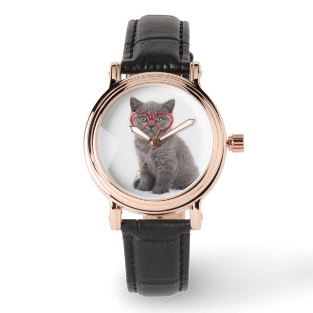 Cutest Baby djur | Kitten Heart Glass Armbandsur (Framsida)
