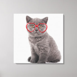 Cutest Baby djur Kitten Heart Glass Canvastryck