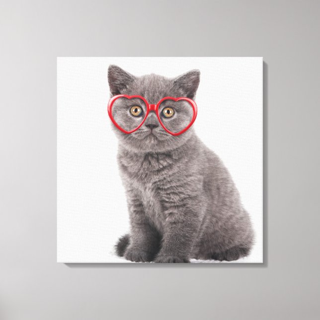 Cutest Baby djur | Kitten Heart Glass Canvastryck (Framsida)