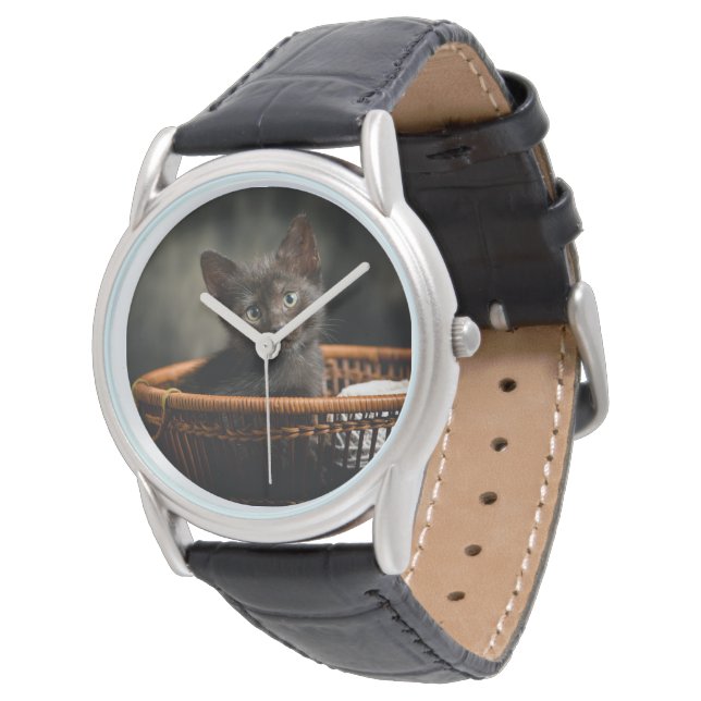 Cutest Baby djur | Kitten i Basket Armbandsur (Vinklad)