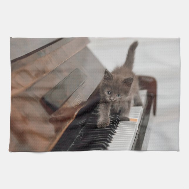 Cutest Baby djur | Kitten på Piano Kökshandduk (Horisontell)