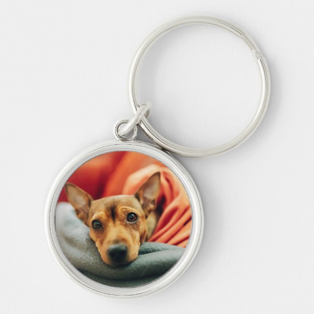 Cutest Baby djur | Miniature Pinscher Rund Silverfärgad Nyckelring (Framsidan)