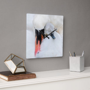 Cutest Baby djur Mor och Baby Mute Svan Fyrkantig Klocka