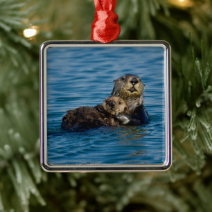 Cutest Baby djur   Mor och Baby Otter Julgransprydnad Metall
