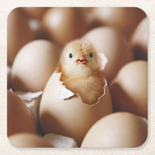 Cutest Baby djur NYFÖDD BEBIS CHICK Underlägg Papper Kvadrat