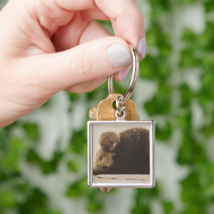 Cutest Baby djur Nyfödd yttre Valp Fyrkantig Silverfärgad Nyckelring