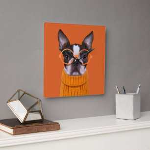 Cutest Baby djur Orange Boston Terrier Fyrkantig Klocka
